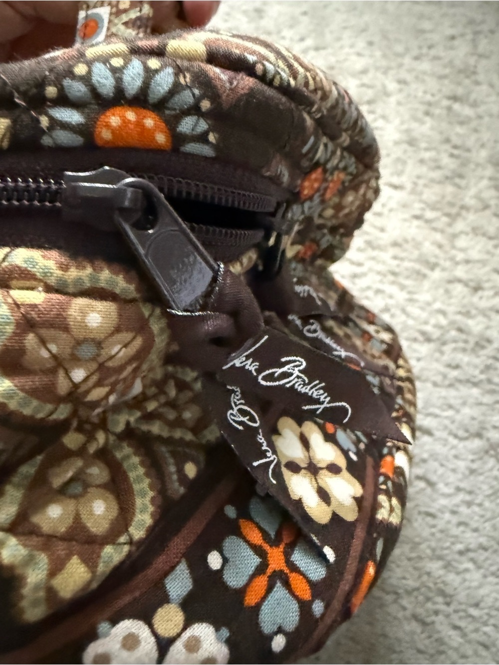Vera Bradley Brown Quilted Floral Cosmetic Case with Orange Accents - Picture 2 of 4